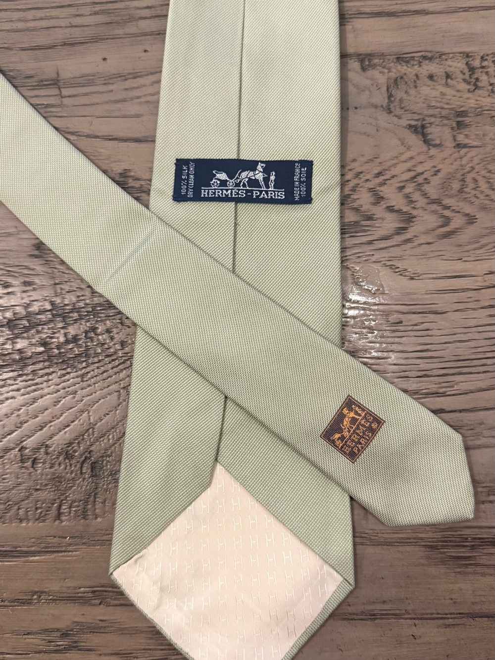 Hermes Light Green Silk Tie